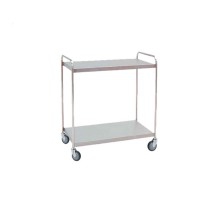 Carro de distribución de material hospitalario: fabricado en acero inoxidable con dos estantes y ruedas giratorias (95 x 55 x 95 cm)