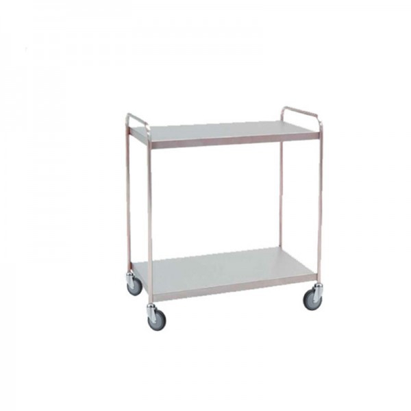Carro de distribución de material hospitalario: fabricado en acero inoxidable con dos estantes y ruedas giratorias (95 x 55 x 95 cm)