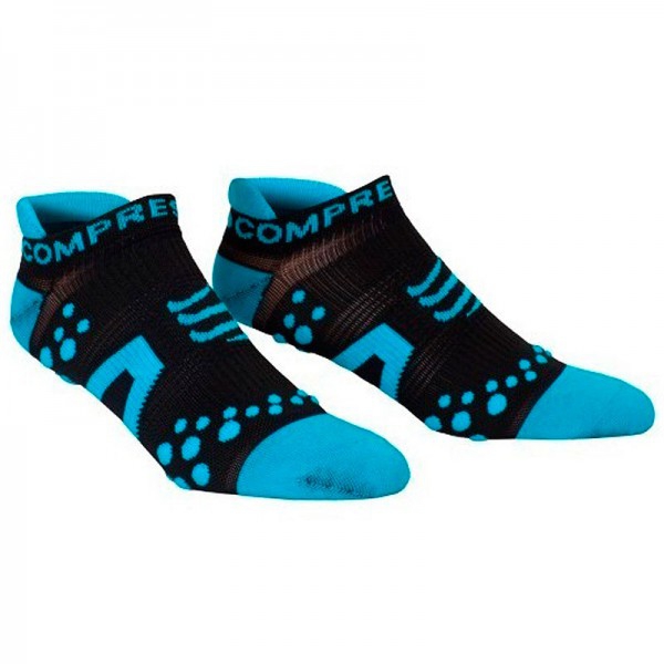 ÚLTIMAS TALLAS - Compressport Pro Racing Socks V2 Run Low Cut - Calcetines Ultratécnico Bajo - Color Negro-Azul - Talla T1 (34-36 cm)