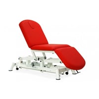 Camilla hidráulica de reconocimiento: tres cuerpos, tipo sillón, con respaldo reclinable en negativo y ruedas escamoteables