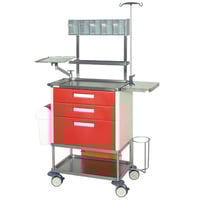 Carro de parada Plus: En acero inoxidable de tres cajones con tablero auxiliar abatible