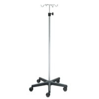 Soporte de suero Kinefis de acero cromado con base de PVC y cuatro colgadores de acero cromado