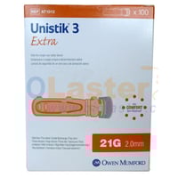 Pack de 100 Lancetas Unistick 21G para Analizador de Hemoglobina DiaSpect TM: De un sólo uso y retráctil