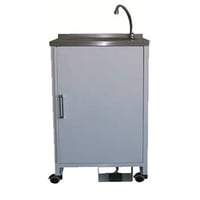 Lavamanos autónomo en acero inoxidable: dos garrafas de 10 litros, bomba de succión accionada mediante pedal eléctrico