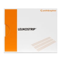 Leukostrip 13 mm x 102 mm: tiras adhesivas porosas para el cierre de heridas (caja de 50 sobres de seis tiras -300 unidades-)