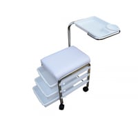 Taburete de manicura Brevis: Tres cajones de almacenamiento y soporte lateral reposamanos giratorio (Color negro)