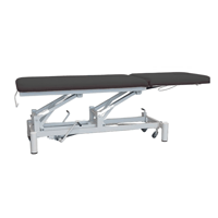 Camilla hidráulica de dos cuerpos Kinefis Quality (tapizada en negra): Con ruedas escamoteables, respaldo reclinable por pistón de gas, estructura blanca de gran estabilidad - Última Unidad en stock