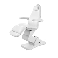 Sillón camilla de estética Front: Eléctrico con cuatro motores para controlar altura e inclinación del respaldo y reposapiés, reposabrazos abatibles y agujero facial