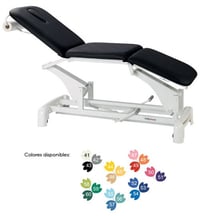 Camilla hidráulica Ecopostural: tres cuerpos, con estructura de acero, ruedas escamoteables y altura regulable