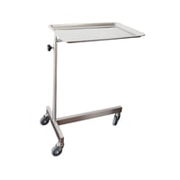 Carro Mayo de acero inoxidable, con sistema de elevación eficaz y ajustable. Barra de soporte y bandeja con bordes elevados totalmente extraíbles