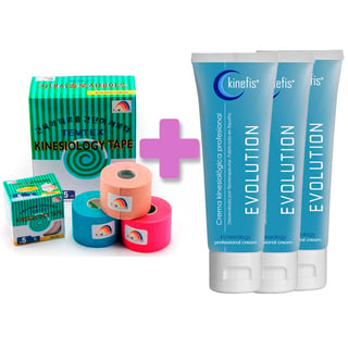 OFERTA PACK VENDAJE TEMTEX: 6 rollos vendaje neuromuscular Temtex Kinesiology tape 5cm X 5m + 3 cremas Kinefis Evolution 200 cc