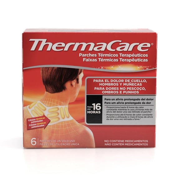 Thermacare cuello y hombro: parches térmicos terapéuticos para el dolor de cuello, hombro y muñeca (seis unidades)