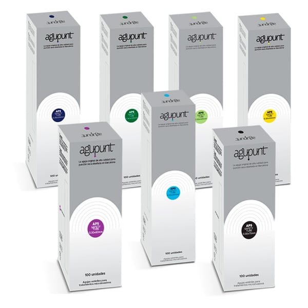Agujas de fisioterapia para punción seca Agu-punt APS Safety Tube: con tubo guía para tratamientos con agujas largas (100 unidades)