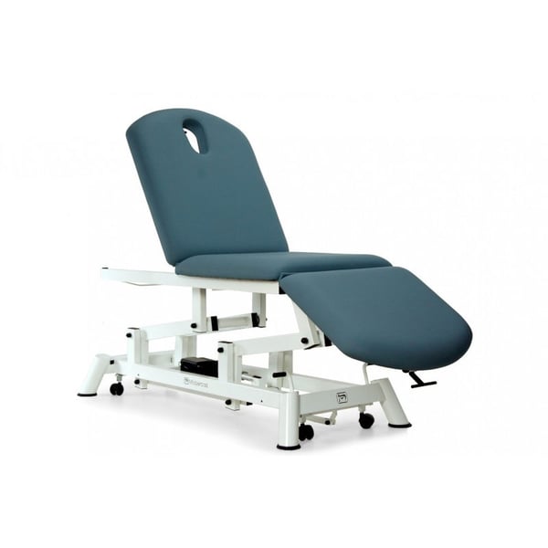 Camilla eléctrica: tres cuerpos, tipo sillón, con portarrollos, tapón facial y ruedas escamoteables