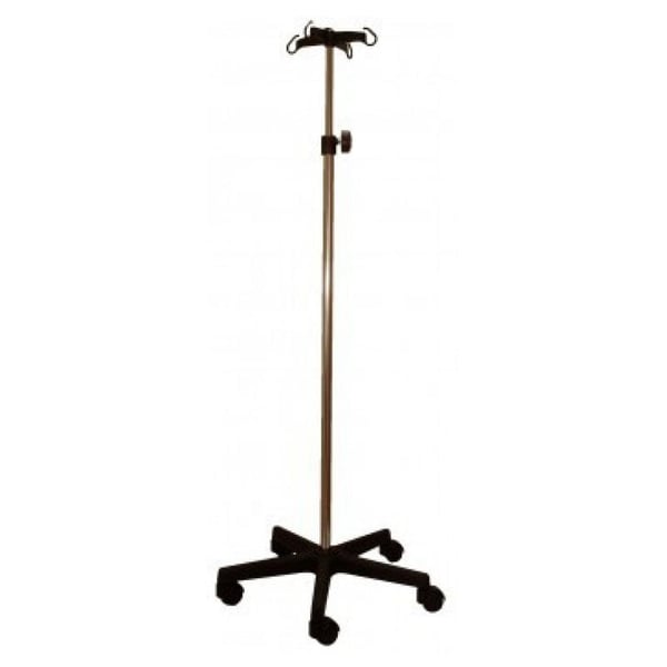 Soporte de suero Kinefis de acero cromado con base y cuatro colgadores de PVC