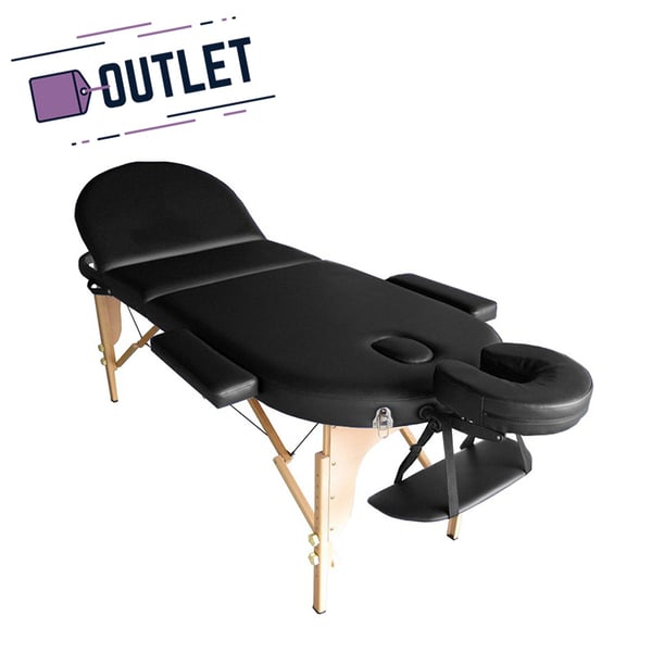 Camilla plegable 15 de madera Kinefis Wood Pro: tres cuerpos, cabezal ovalado regulable, 195 x 70 cm (Color negro) - OUTLET