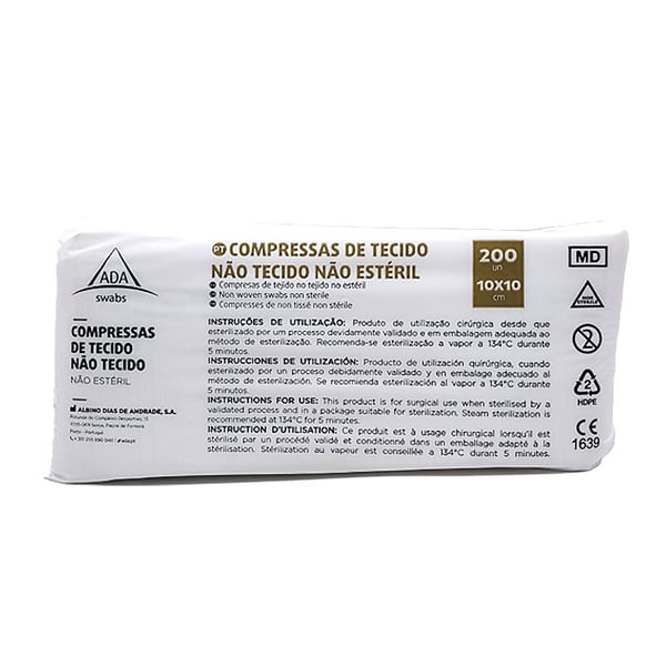 Gasa Tejido sin Tejer no estéril: Abierta 20 x 20 cm, Plegada 10 x 10cm (200 unidades)