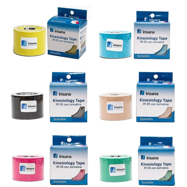 Pack 6 Rollos Vendaje neuromuscular Kinesiology Tape Irisana con Turmalina 5cm X 5m