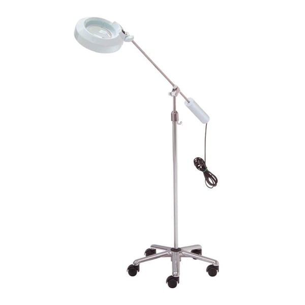 Lámpara de Exploración Médica, Foco Orientable, Lupa de 5 Dioptrías con Luz, Peana de Aluminio