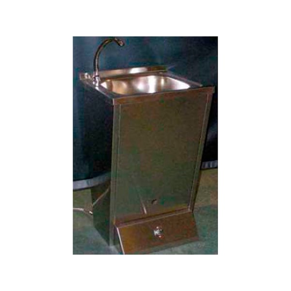 Lavamanos autónomo de acero inoxidable: con instalación a la red y accionamiento con pulsador. Incluye válvula mezcladora (45 x 45 x85 cm)