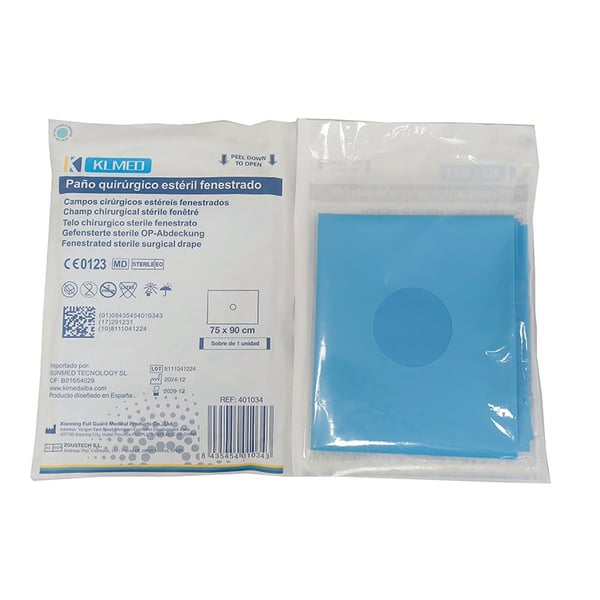 Paños quirúrgicos estériles fenestrados (varias medidas)