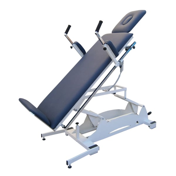 Plano inclinado Kinefis de dos cuerpos con cabecera y pie extraíble, plataforma entera abatible y barras laterales para cinchado