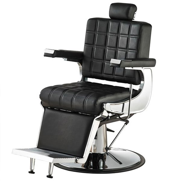 Sillón de barbero Bessone: Respaldo reclinable, tapizado de alta calidad y bomba hidráulica de gran resistencia