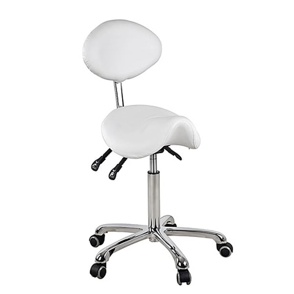 Taburete de Belleza Tipo Pony Dynamic: Diseño ergonómico y elegante y tres pistones que regulan la altura e inclinación del respaldo y el asiento