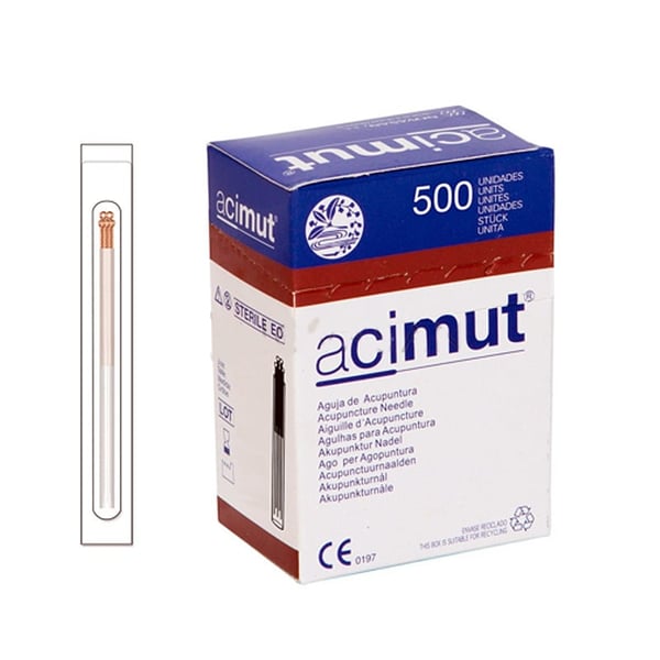 Aguja de Acupuntura - Mango de cobre con cabeza y con guía + cinco agujas (Acimut)