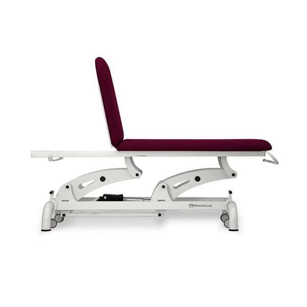 Camilla eléctrica de reconocimiento: dos cuerpos, con dos motores para la regulación de la altura y del respaldo, portarrollos, tapón facial y ruedas escamoteables