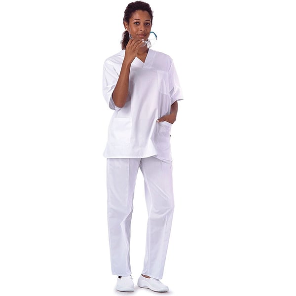Casaca sanitario unisex cuello pico en color blanco