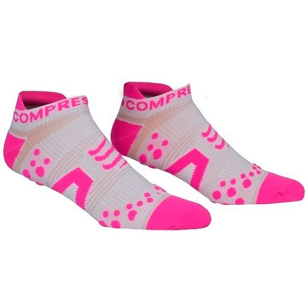 Oferta Final Temporada - Compressport Pro Racing Socks V2 Run Low Cut - Calcetines Ultratécnico Bajo - Color Blanco-Rosa- Talla 5 (46-48)