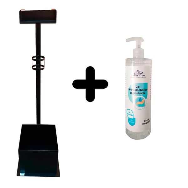 Dispensador higiénico vertical con papelera, soporte de gel y mascarillas + gel hidroalcohólico de regalo (500ml)