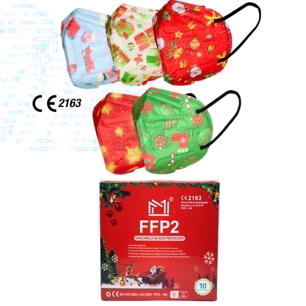 Mascarillas FFP2 de Navidad y certificado europeo CE (embolsadas individualmente - caja de 10 unidades)