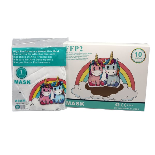 Mascarillas FFP2 niño / niña con certificado europeo CE color blanco (embolsadas individualmente - Caja de 10 unidades)