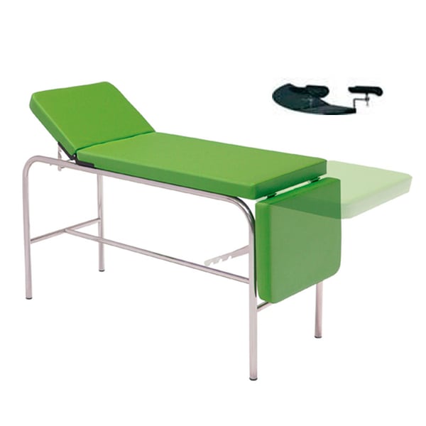 Mesa de reconocimiento Kinefis de 3 cuerpos con perneras ginecólogicas, cromada, 145-180x055x080 cm
