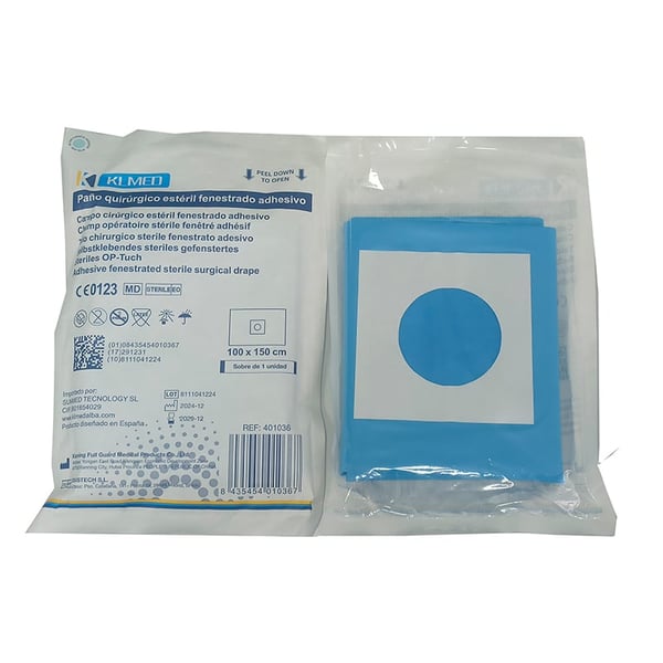 Paños quirúrgicos estériles fenestrados con adhesivo (varias medidas)