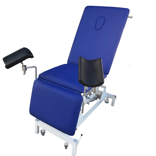 Juego de dos perneras ginecología de Goepel: En acero inoxidable, con rótula, acople fijo en camilla de casquillo y maneta