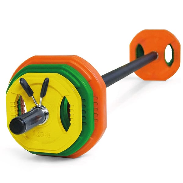 Set Completo para entrenamiento de fuerza 17,5Kgs: Barra + discos + pinzas