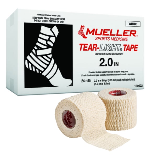 Caja de Vendas Adhesivas Elásticas Rasgable Mueller Tear-Light Tape® Blanco - Varias medidas