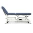 Camilla eléctrica para osteopatía: tres cuerpos, con respaldo reclinable en negativo, portarrollos, tapón facial y ruedas escamoteables