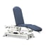 Camilla eléctrica para osteopatía: tres cuerpos, con respaldo reclinable en negativo, portarrollos, tapón facial y ruedas escamoteables