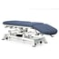 Camilla eléctrica para osteopatía: tres cuerpos, con respaldo reclinable en negativo, portarrollos, tapón facial y ruedas escamoteables