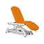 Camilla eléctrica para osteopatía: tres cuerpos con respaldo reclinable en negativo y subida recta sin desplazamiento lateral, ruedas escamoteables y tapón facial