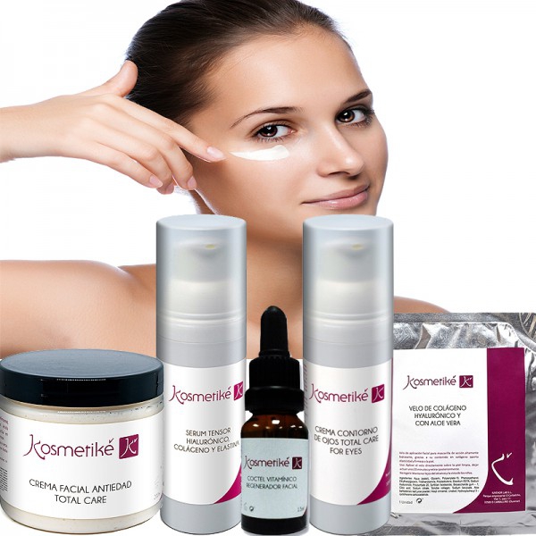 Tratamiento Facial Piel Seca Kosmetiké: Leche Desmaquillante + Tónico +  Serum Antiedad + Crema Regeneradora - Tienda Fisaude