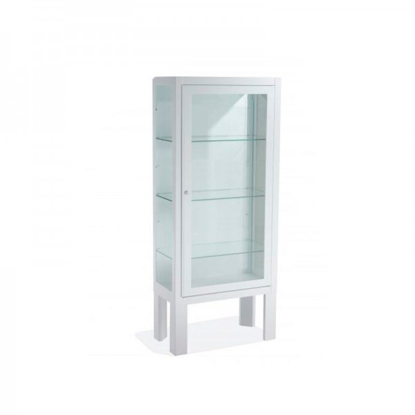 Vitrina clínica con pie, una puerta y cuatro estantes de cristal templado (Color blanco)