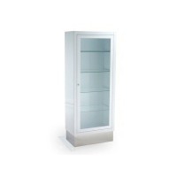 Vitrina clínica pintada en blanco con una puerta y zócalo inoxidable - cristal templado