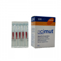 Aguja de acupuntura siliconada de acero con mango de plástico con guía  -  100 uds. (Acimut) Aguja de acupuntura siliconada de acero con mango de plástico con guía  -  100 uds. (Acimut)
