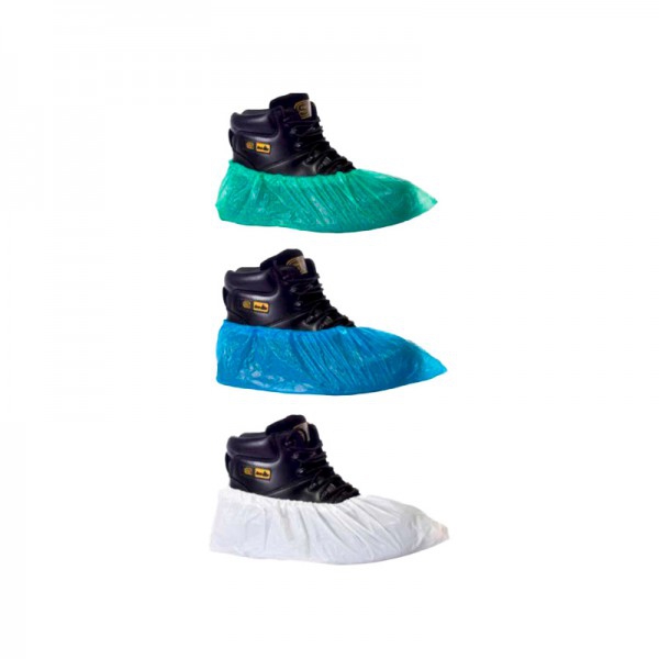 Cubrezapatos - calzas de polietileno rugoso con certificado CE: Color verde, azul o blanco (100 Unidades)