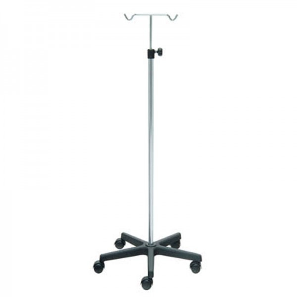 Soporte de suero Kinefis de acero cromado con base de PVC y dos colgadores de acero cromado Soporte de suero Kinefis de acero cromado con base de PVC y dos colgadores de acero cromado